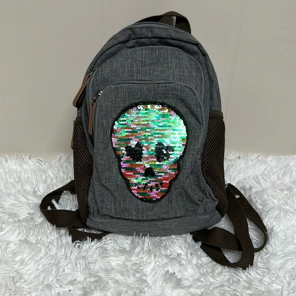 NWOT Small Canvas Backpack with Sequined Skull